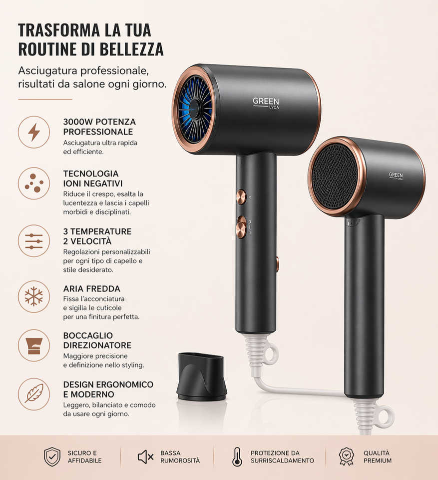 Asciugacapelli professionale da 3000 W